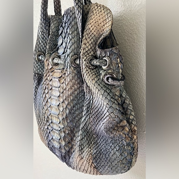 Large RETTA WOLFF Python Handbag Blues and Grays Snakeskin Bag Rare Made in USA - Picture 6 of 16
